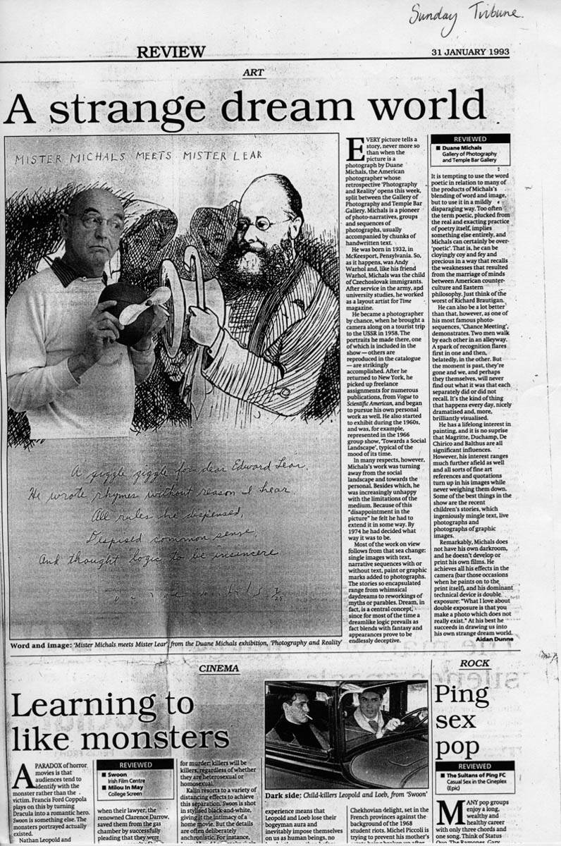 Review of Duane Michals Exhibition from the Sunday Tribune, 31 January 1993